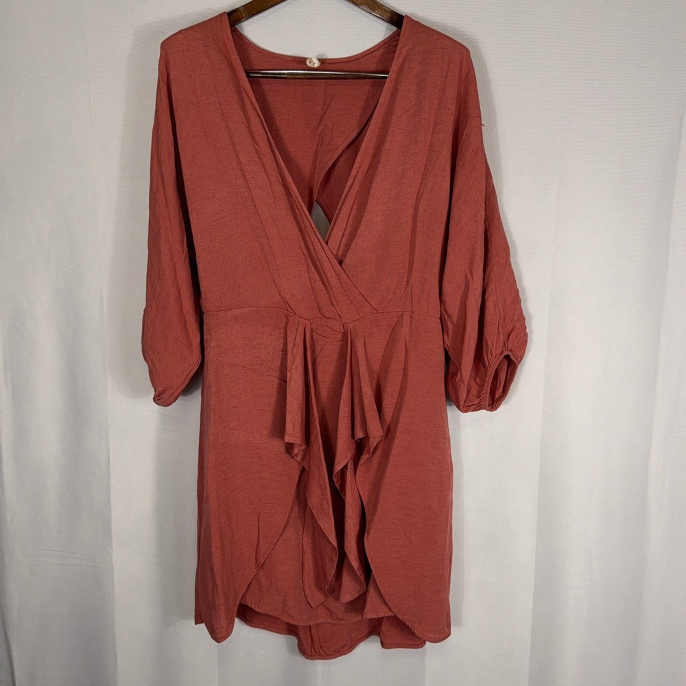 Anthropologie Surplice Dress Open Back Ruffle Terracotta Rust Womens Size 16